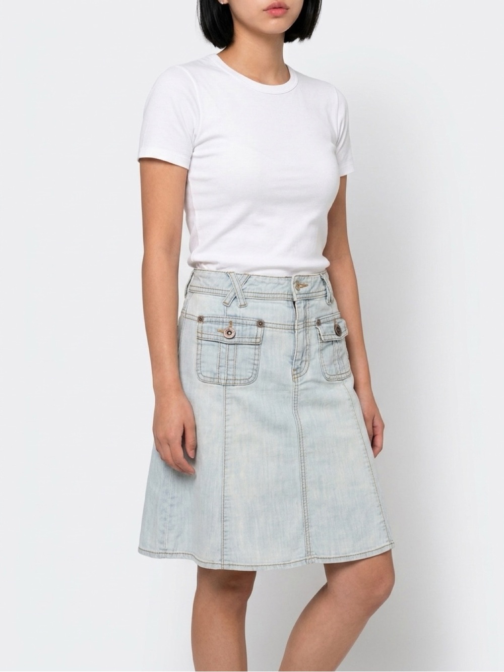 Banana Republic Women Light Wash Blue Stretch Denim A-Line Cargo Skirt Size 2
